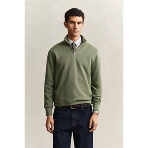 Gant Mens Embroidered Logo Half Zip Sweatshirt / Herb